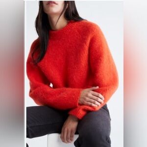 Calvin Klein Aplaca & Wool Chunky Red Warm Cropped Women’s Crewneck Sweater